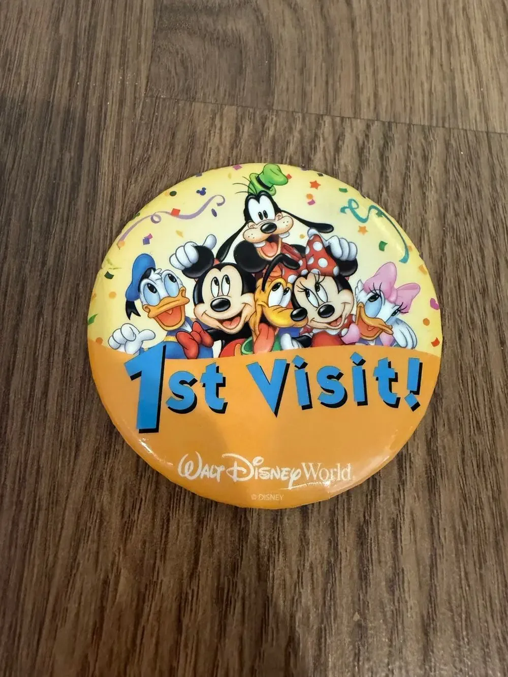 Disney Parks Walt Disney World Souvenir 1st Visit! Badge 3” Pin Button